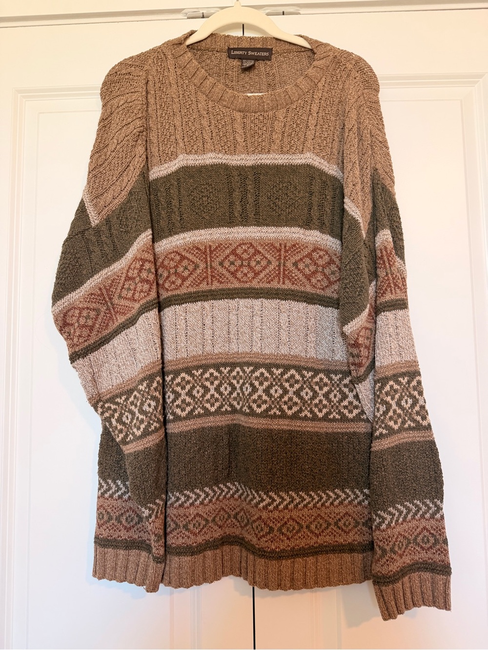 Liberty Sweaters Oversized Patterned Knit Sweater - Taupe, Olive, Rust